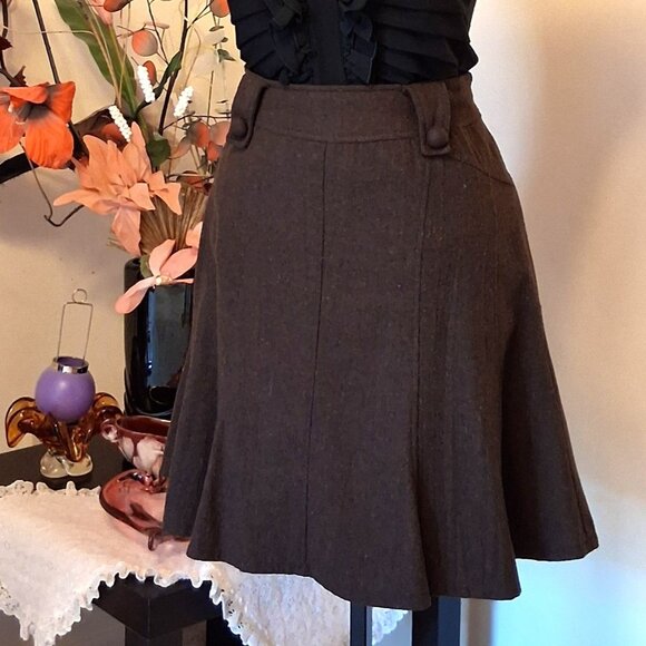 Preowned Brown Wool A-line Flared High Waist Short Lined Skirt - Picture 3 of 9